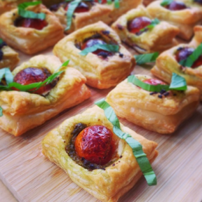 Tomato, goats cheese, and basil tartlets Tomato, goats cheese, and basil tartlets