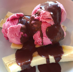 Raspberry and white chocolate ice cream