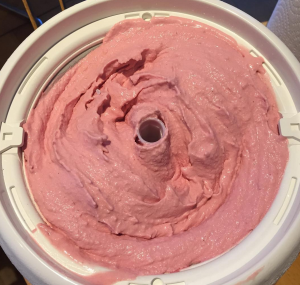 Raspberry and white chocolate ice cream