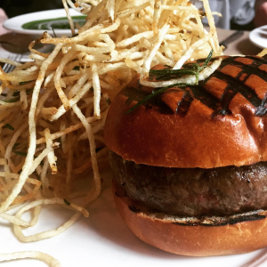 The burger with roquefort and shoestring fries